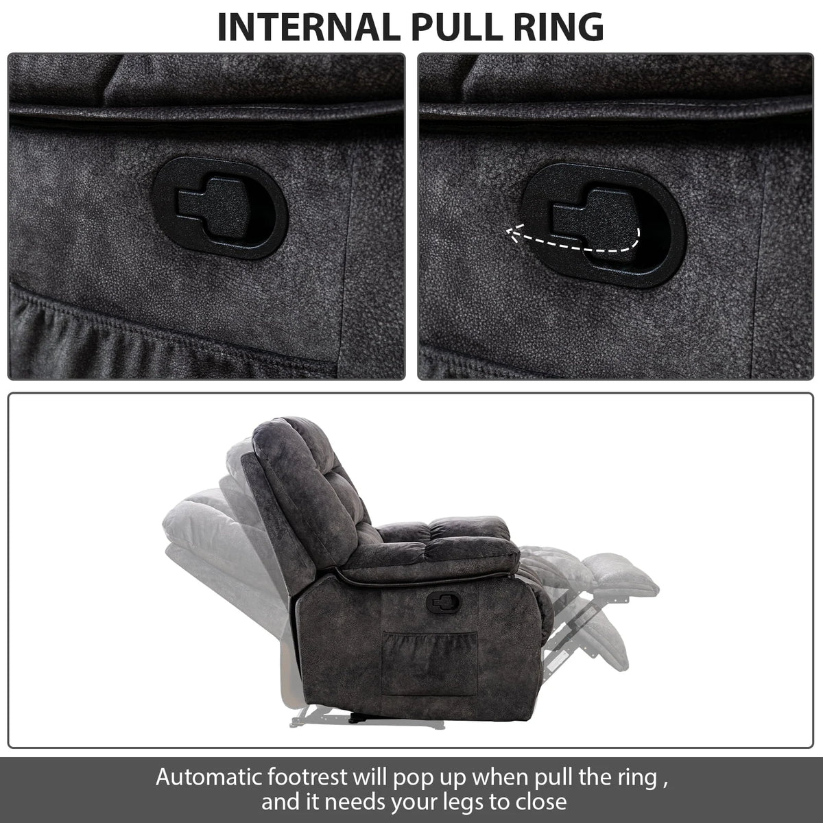 Gray Fabric Manual Recliner Chairs with Massage and Heat Q997136