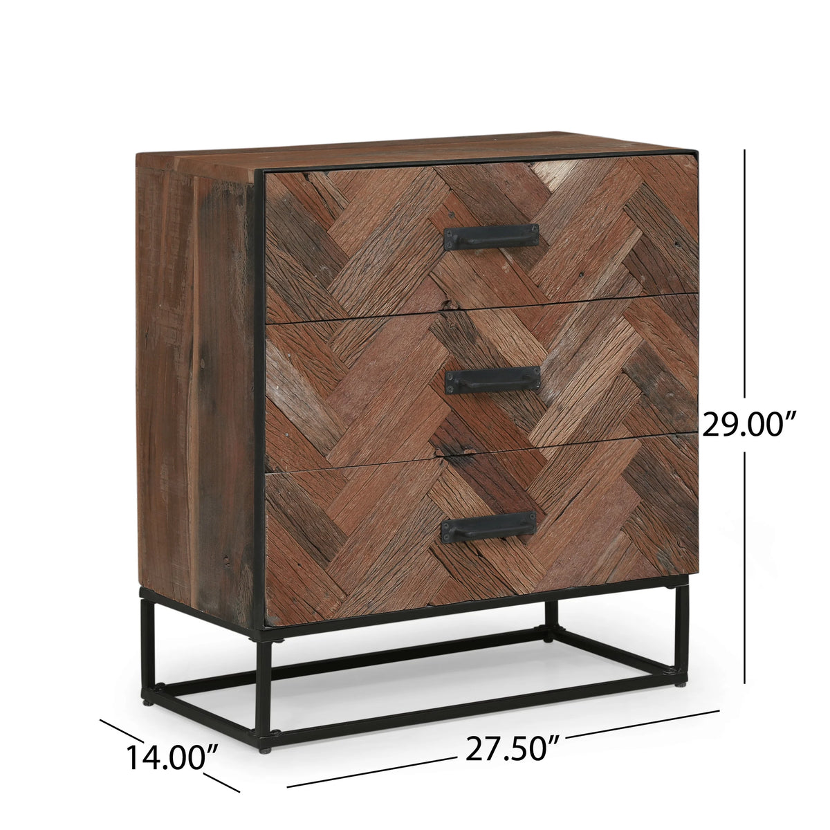 Handcrafted Boho Wood 3 Drawer Cabinet B13058