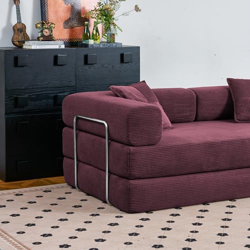 Green Corduroy Convertible Floor Sofa Bed with Pillow Z738206