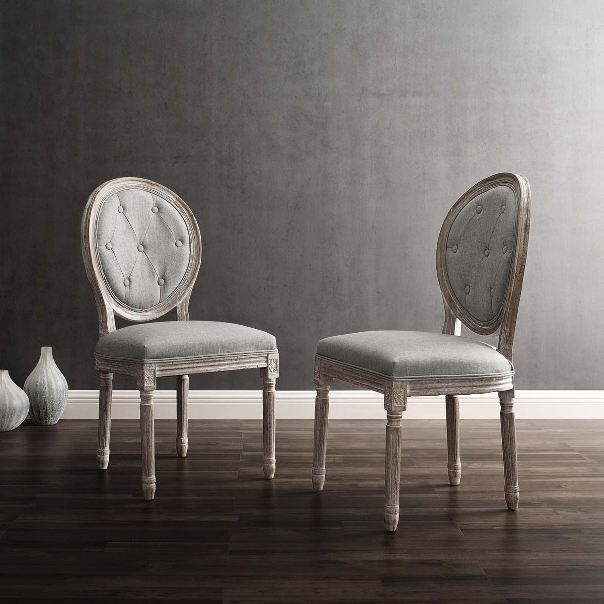 Light Gray Upholstered Fabric Dining Side Chair Set of 2 Q6608