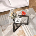 Round Glass Coffee Table with Tempered Glass Top & Wood Base A2911