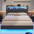 Full Size Platform Bed Frame with Charging Station and LED Lights T65442