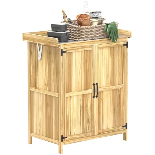 Outdoor Storage Cabinet with Metal Tabletop and Shelf K370422