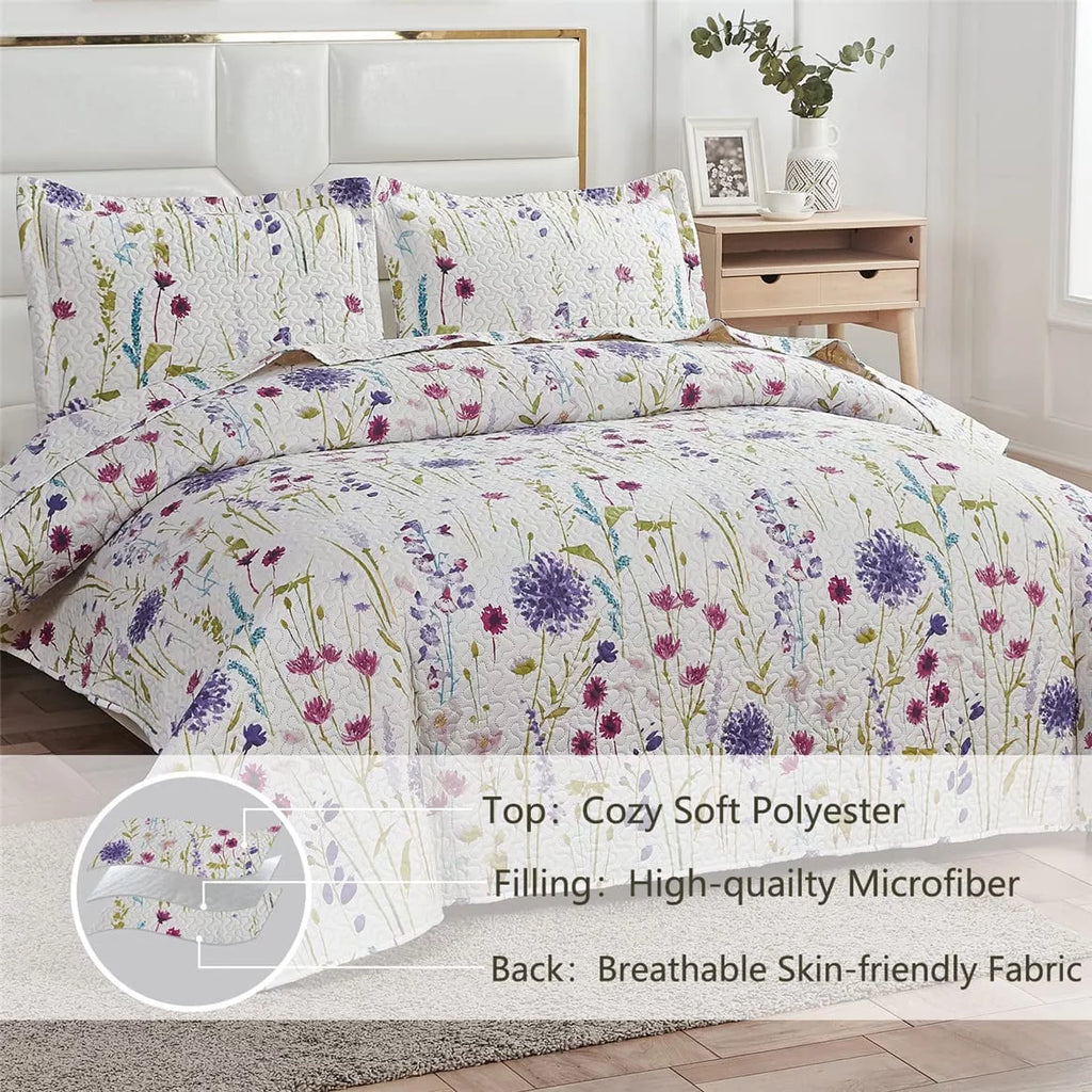 Floral Queen Bedding Microfiber Bedspread Set O3640