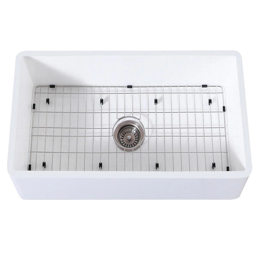 33 In. Farmhouse Kitchen Sink With Strainer And Grid J14445