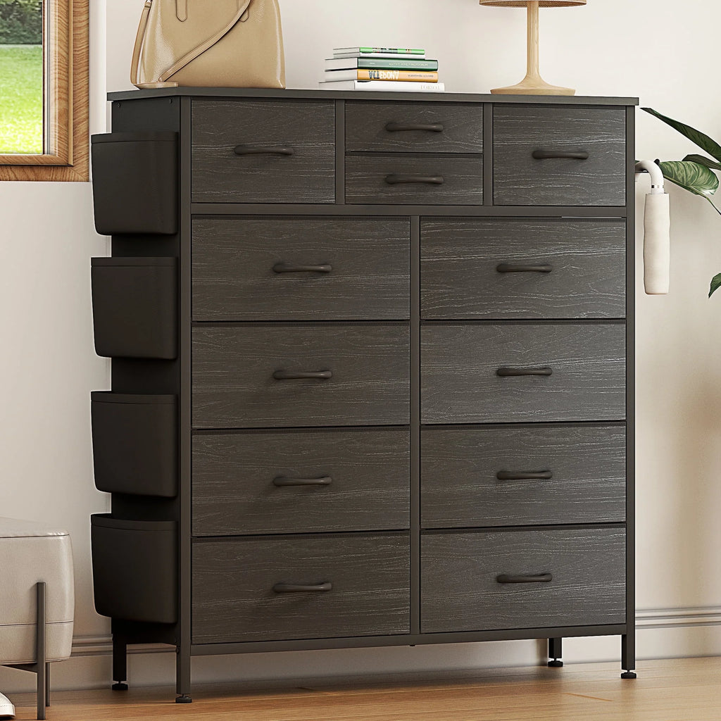 Rustic Brown 12 Drawer Fabric Dresser T17258