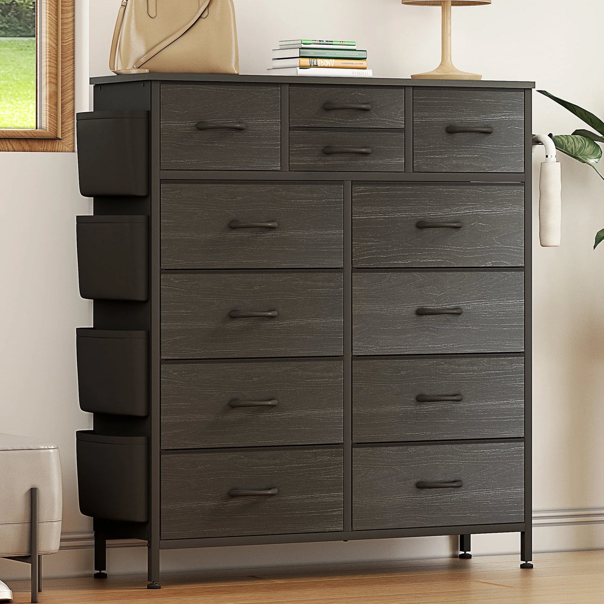 Rustic Brown 12 Drawer Fabric Dresser T17258