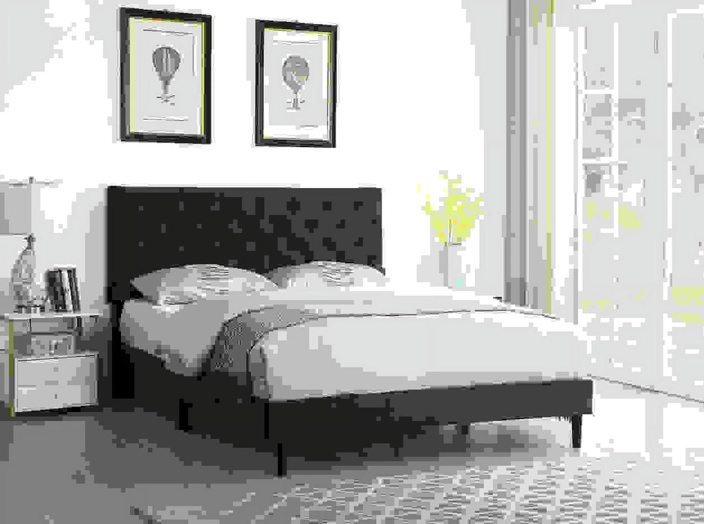 Gray Twin Upholstered Platform Bed Frame with Adjustable Headboard Q6972