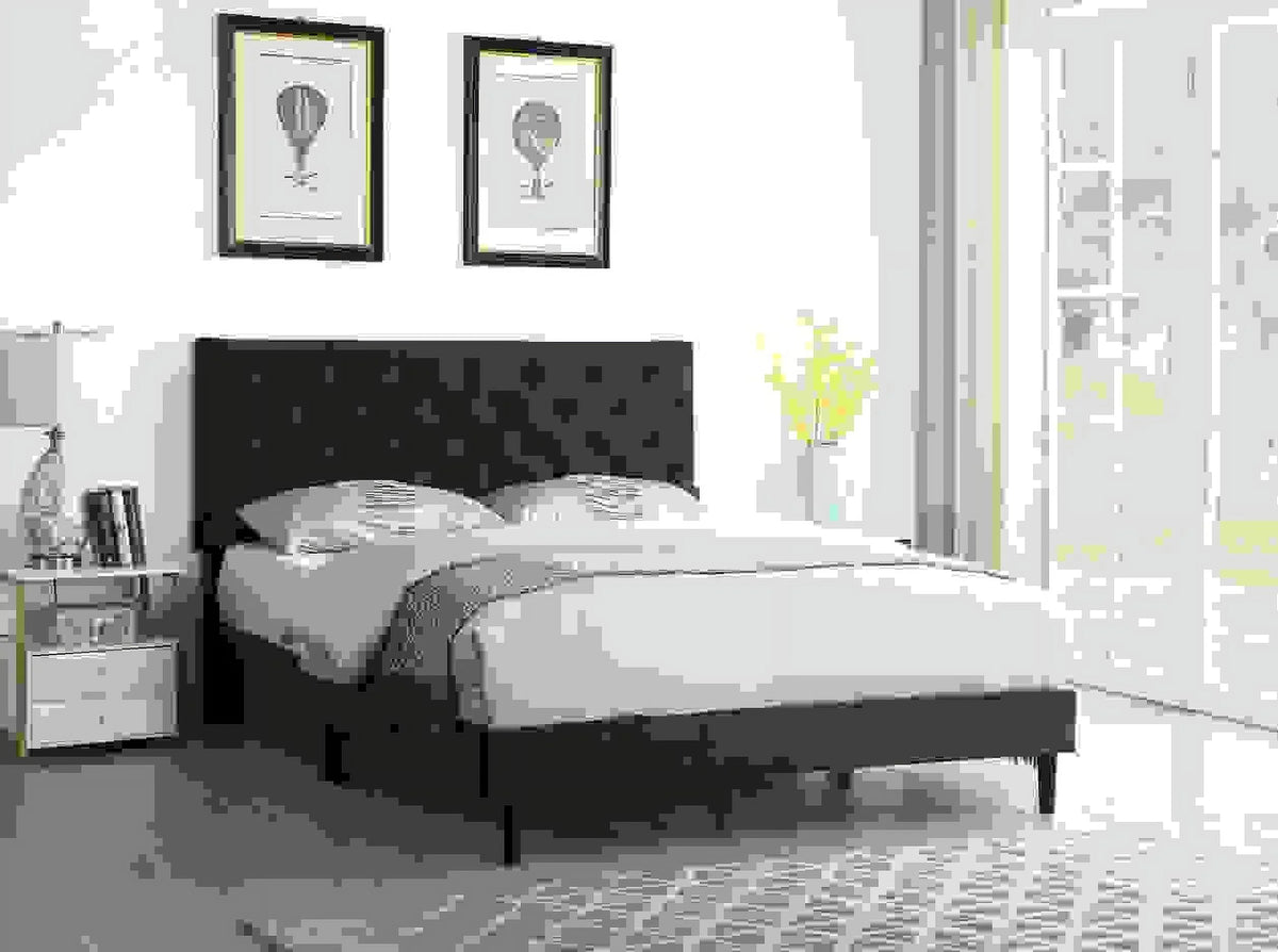 Gray Twin Upholstered Platform Bed Frame with Adjustable Headboard Q6972