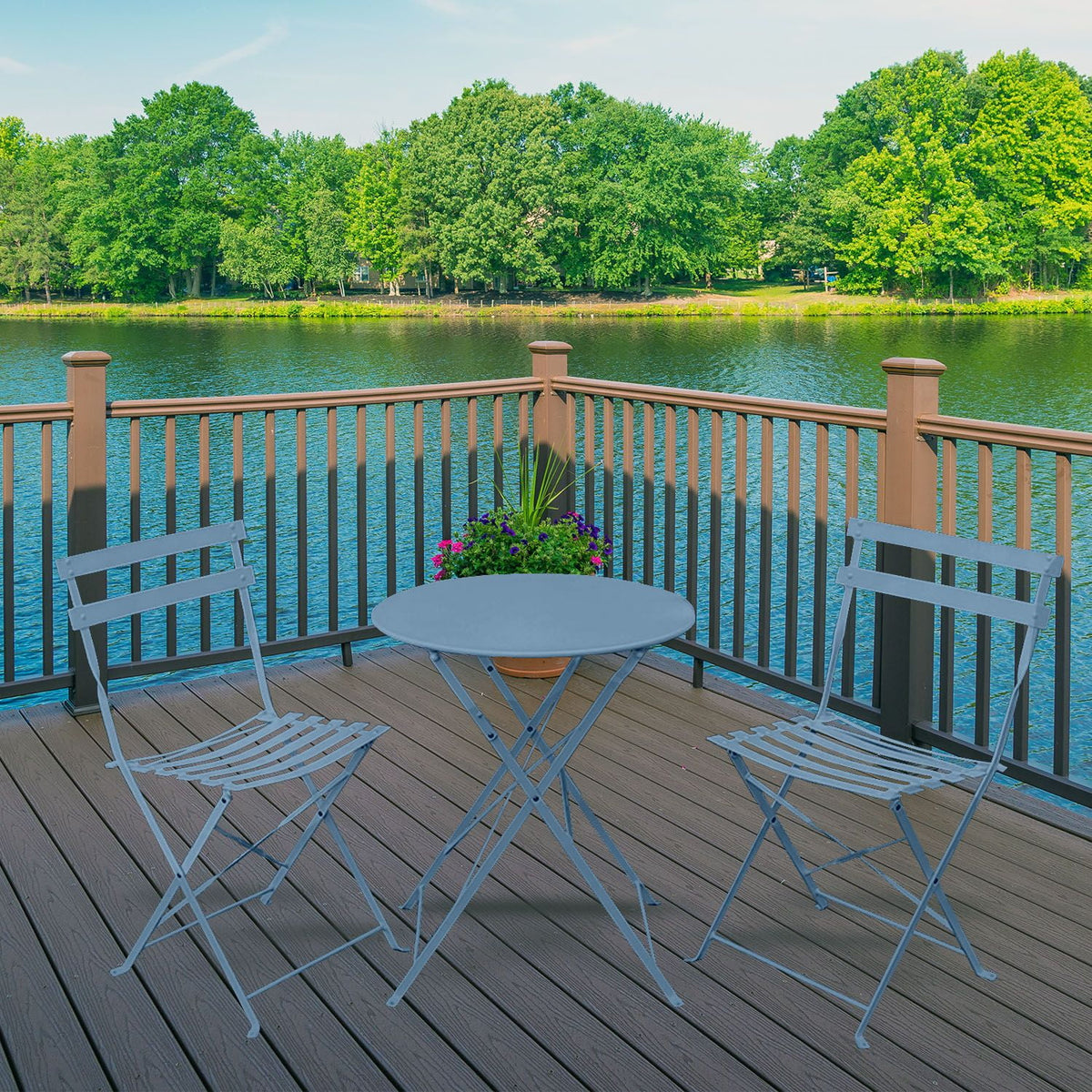 3 Piece Porch Furniture Set with Tea Table Blue E98872