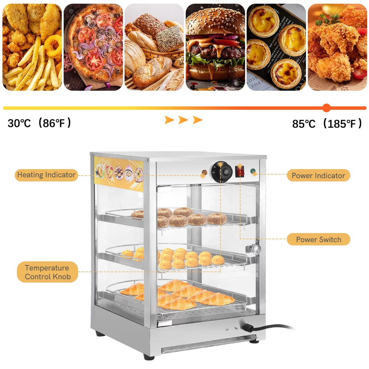 800W 3-Tier Commercial Food Warmer Display Case S76216