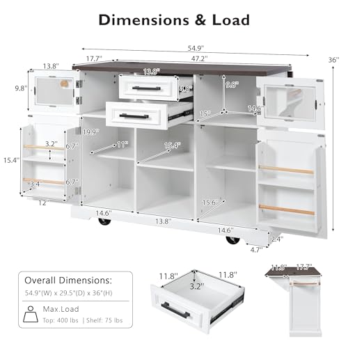 Black Drop Leaf Kitchen Island with Power Outlet Rolling Storage Cart X358784