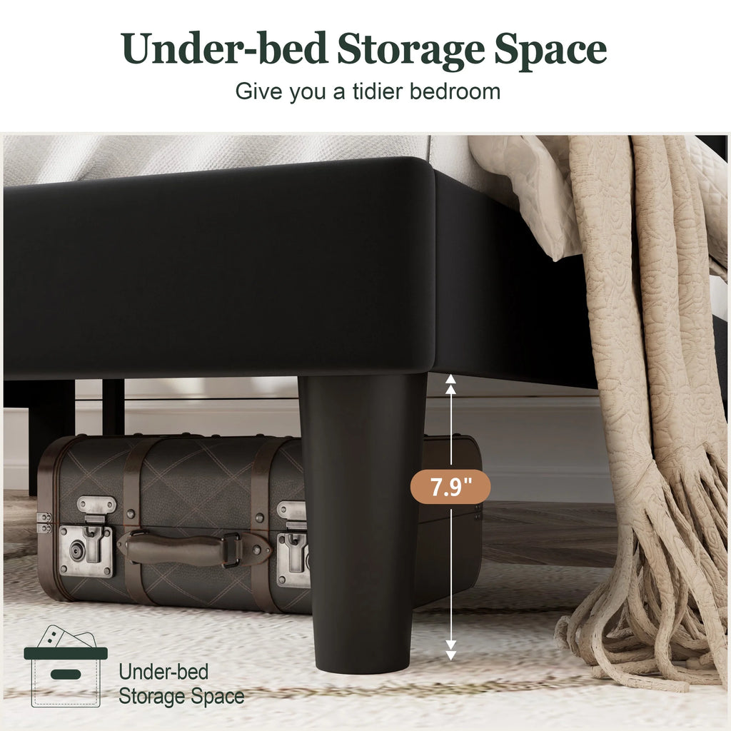 Queen Size Black Velvet Upholstered Platform Bed Frame T8333