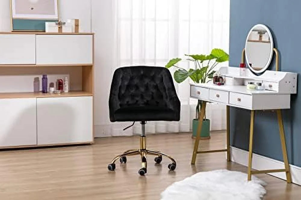 Pink Velvet Upholstered Swivel Desk Chair with Wheels L778