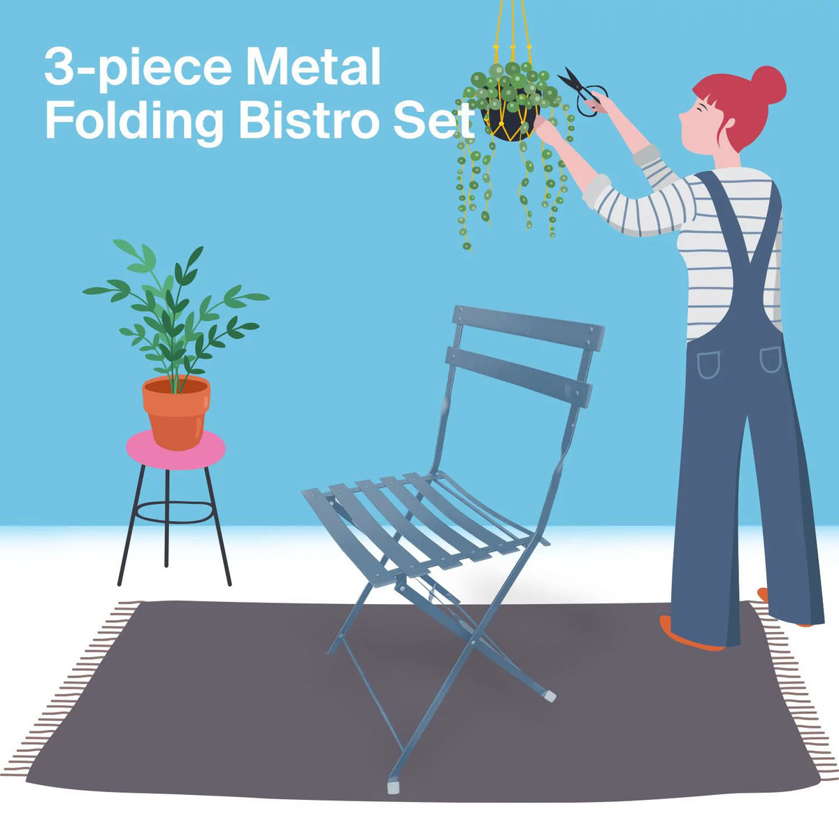 3 Piece Porch Furniture Set with Tea Table Blue E98872