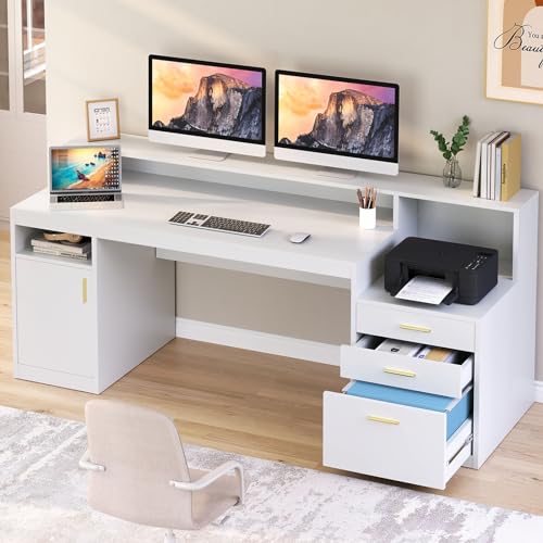 Black Computer Desk with 3 Drawer and Storage Shelves I353