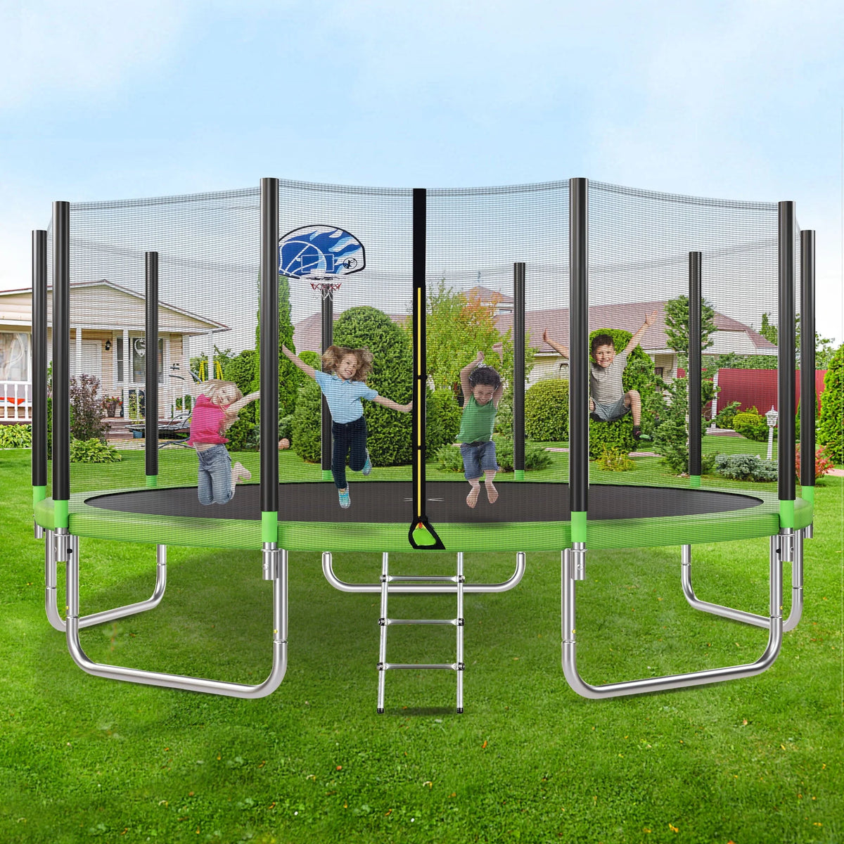 16FT Trampoline with Safety Enclosure Net, Basketball Hoop and Ladder B4915