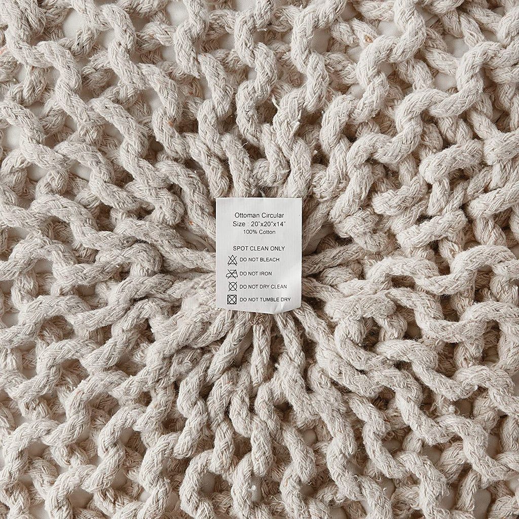 Cable Knitted 100% Cotton Round Pouf Ottoman S660