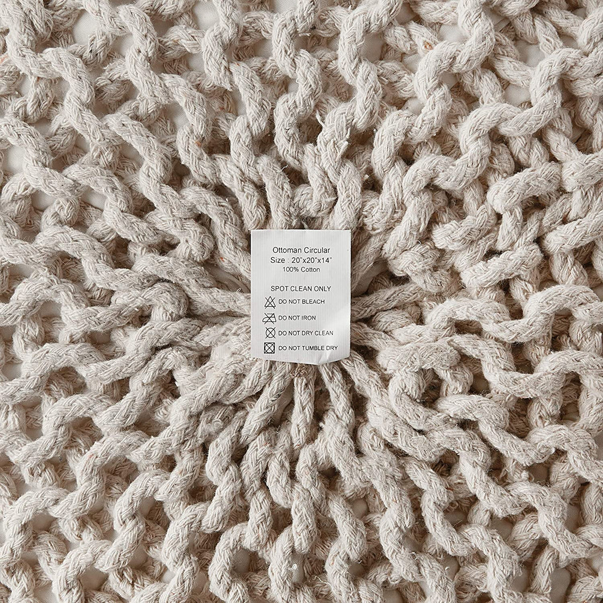 Cable Knitted 100% Cotton Round Pouf Ottoman S660
