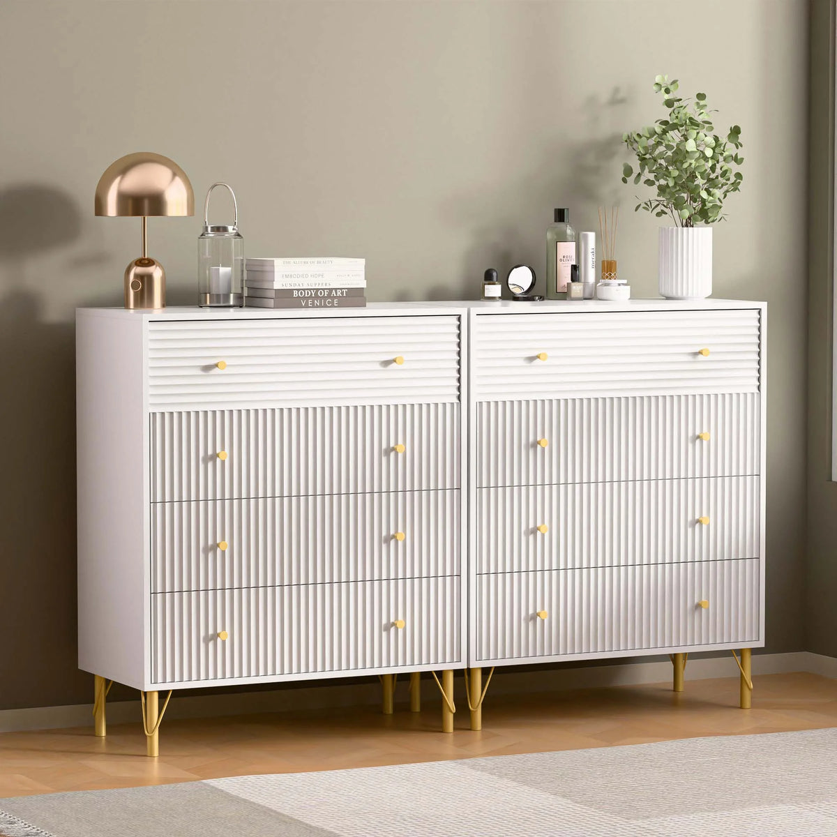 White 4 Drawer Dresser Set of 2 T768