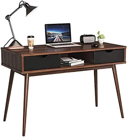 Mid Century Desk with Drawers & Solid Wood Legs J838759