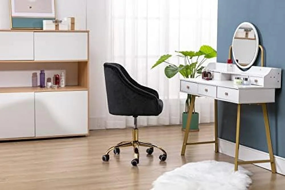 Pink Velvet Upholstered Swivel Desk Chair with Wheels L778