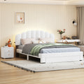 White Queen Size Upholstered Platform Bed with Nightstand I108554