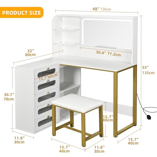 White Makeup Vanity with Mirror and Lights O788