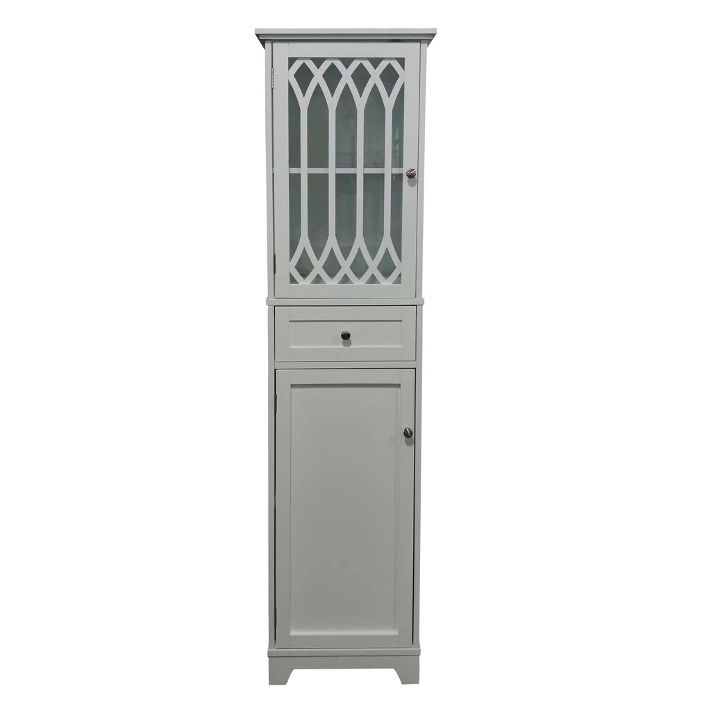 White Tall Wood Bathroom Storage Cabinet Linen Tower C43581