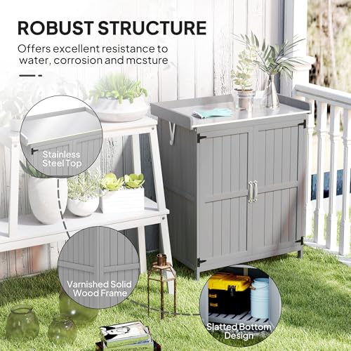 Outdoor Storage Cabinet with Metal Tabletop and Shelf K370422