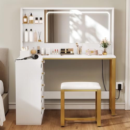White Makeup Vanity with Mirror and Lights O788