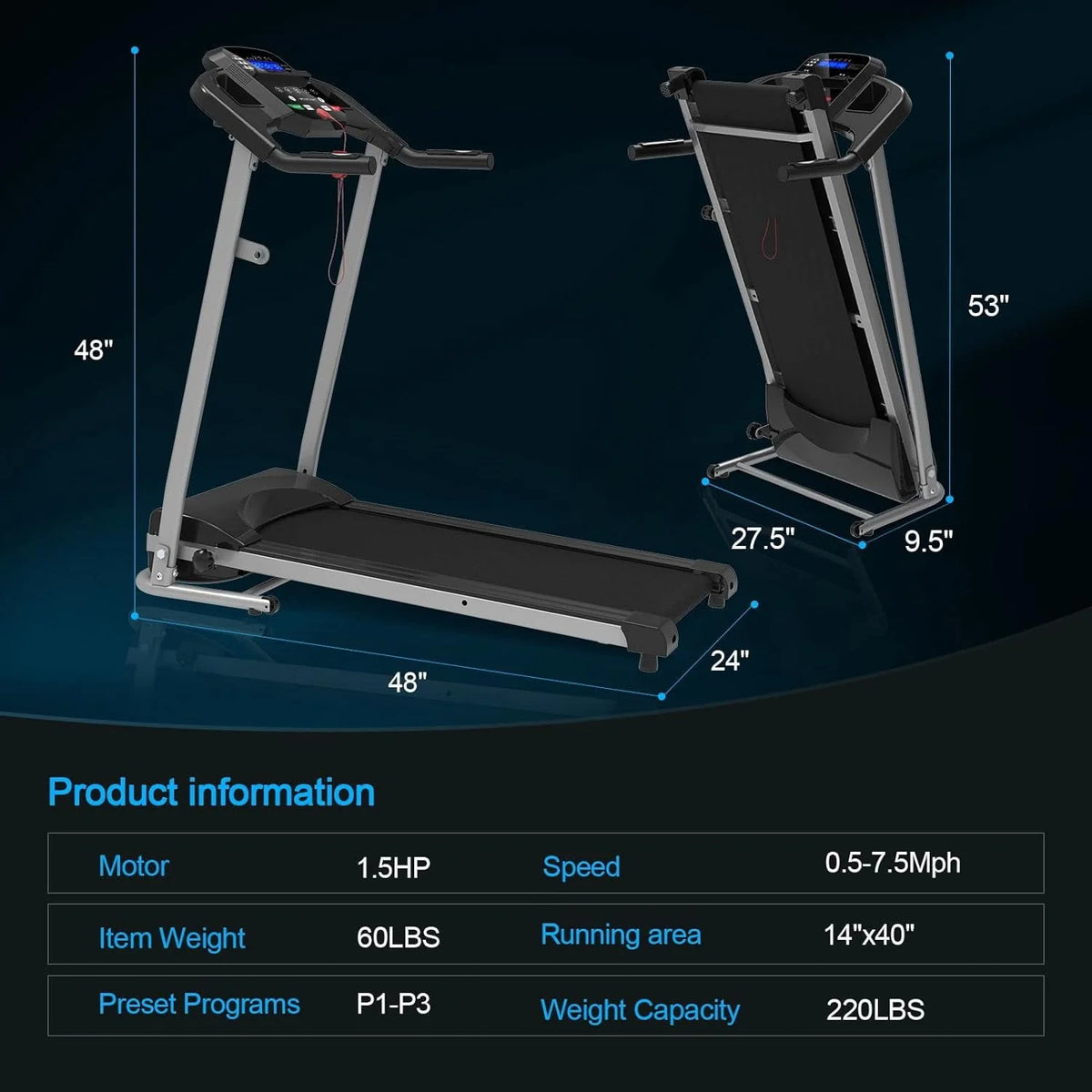 Folding Incline Electric Treadmill Black W73731