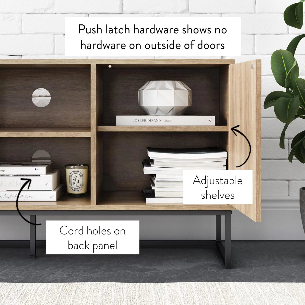 Gray Black Herringbone Pattern Wood Metal Media Console Cabinet H868