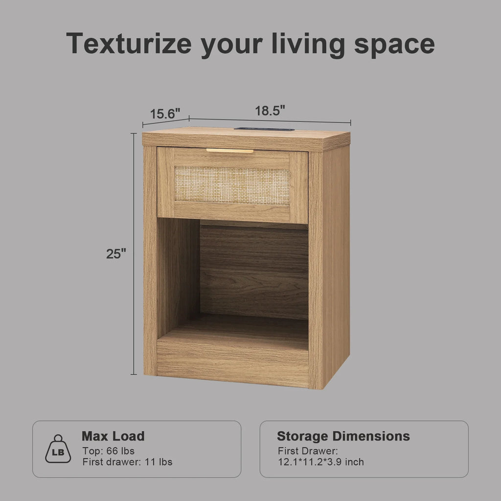 Rattan Nightstands Set of 2 with Charging Station S69810