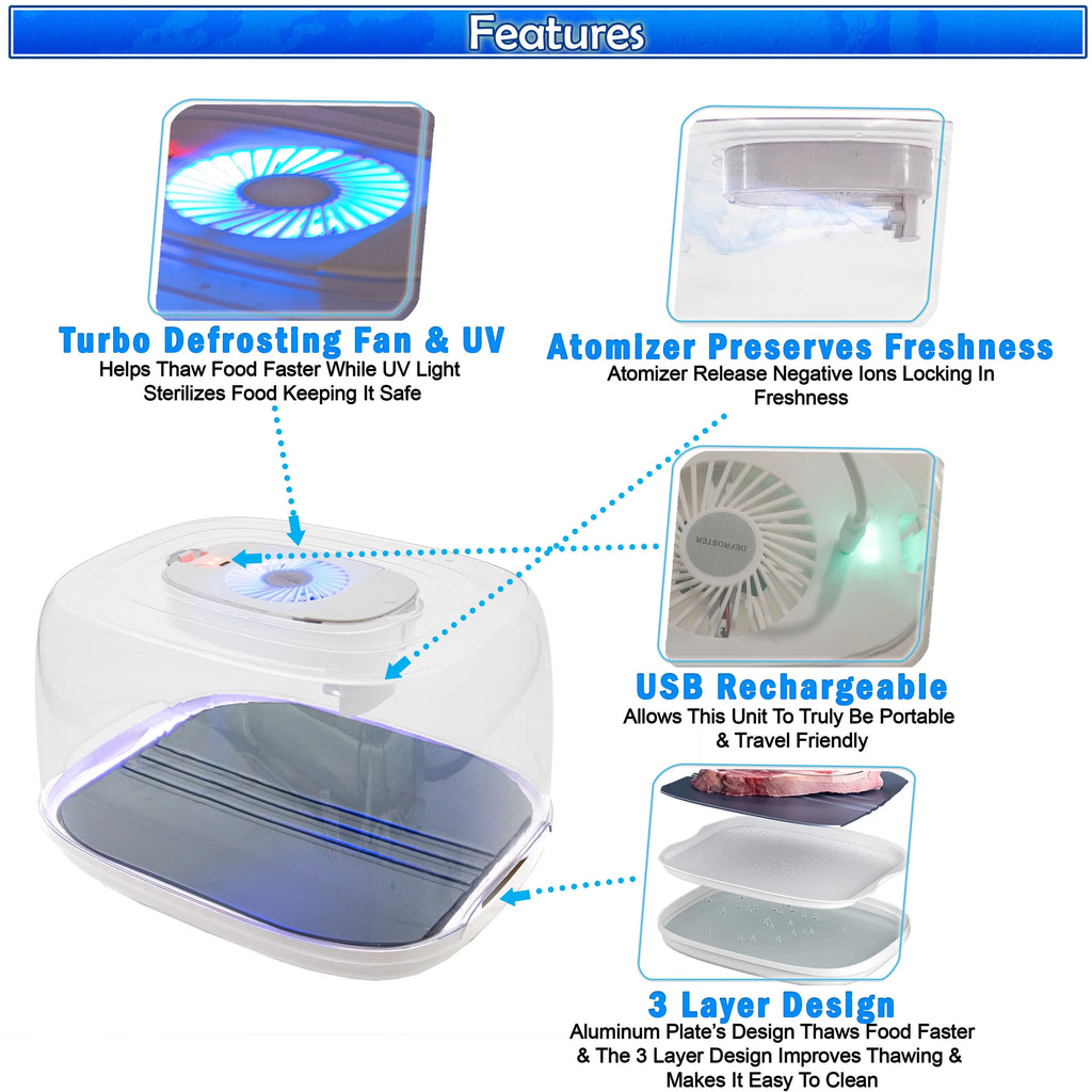 3 in 1 Defrosting Tray USB Rechargeable Aluminum E912