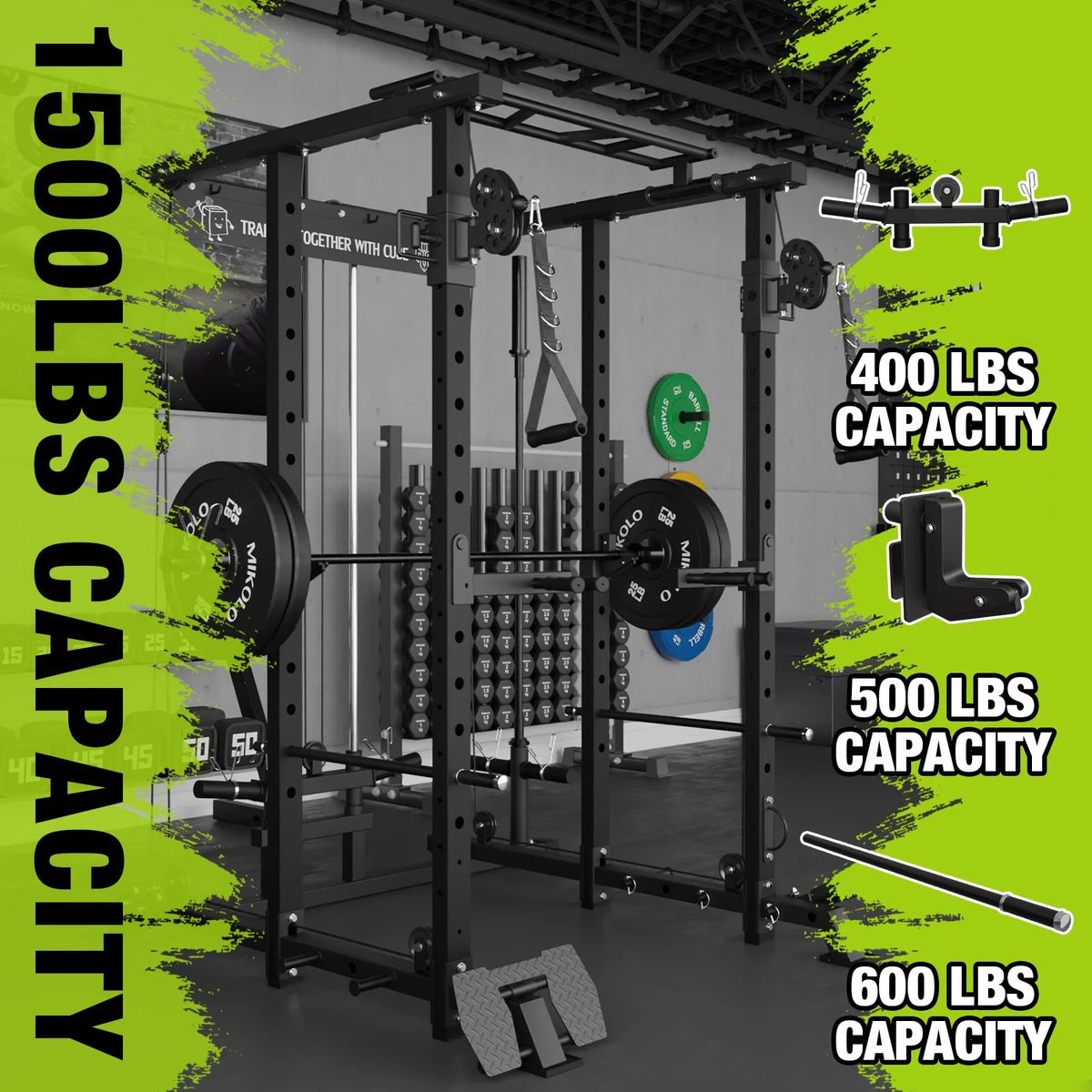 1500 lbs Power Rack Cage with Cable Crossover Machine Q90988