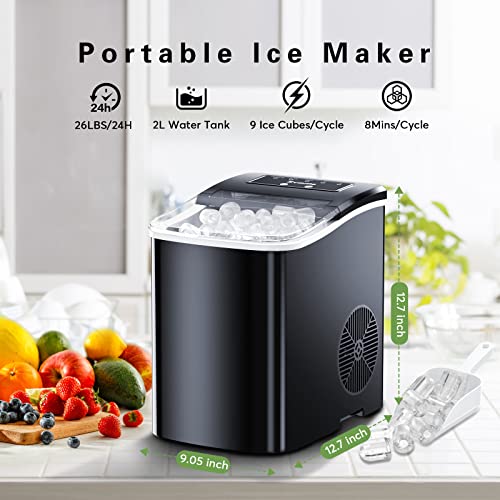 Portable Countertop Ice Maker Machine with Ice Scoop, Basket, Black X70934