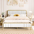 Gold Queen Size Velvet Fabric Headboard Metal Platform Bed T88408