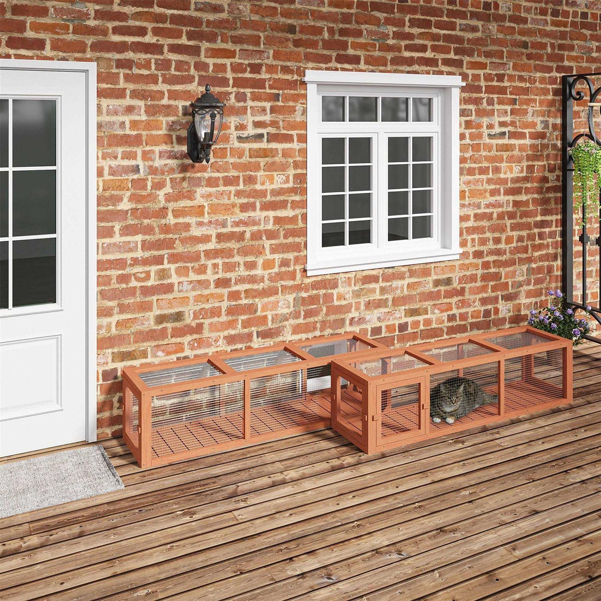 Wooden Outdoor Cat Tunnel with Weather Protection V48759