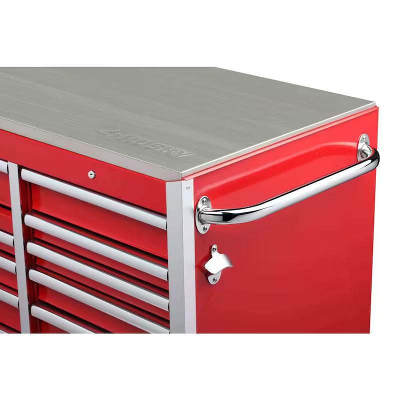 Heavy Duty 15-Drawer Mobile Workbench Cabinet with Stainless Steel Top in Gloss Red S86698