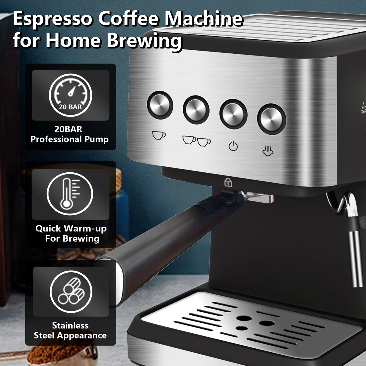 20 Bar Stainless Steel Espresso Machine with Milk Frother C645290