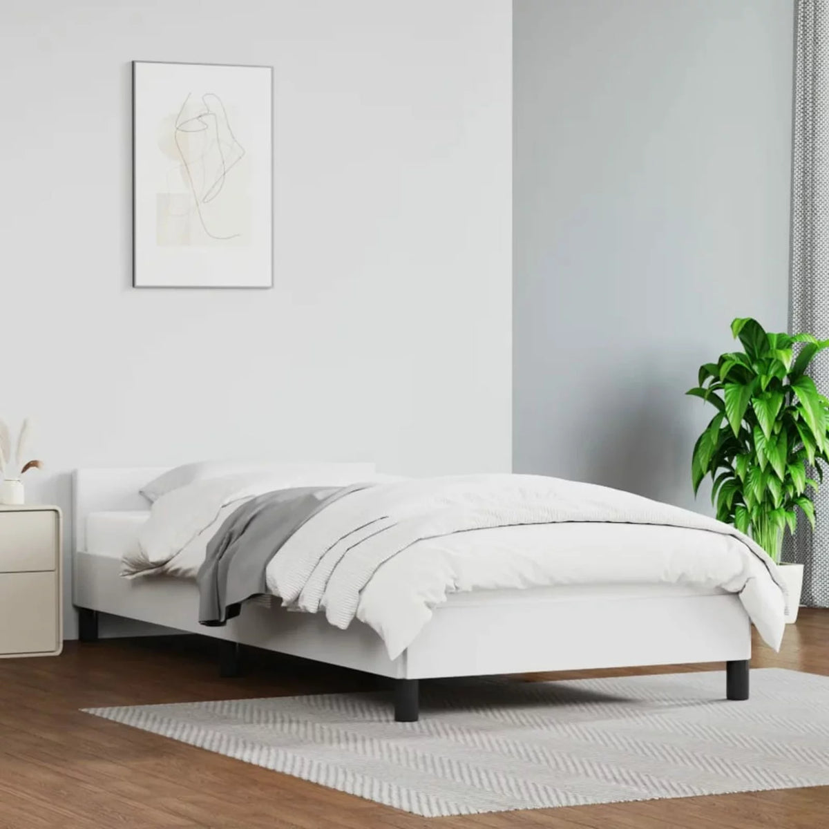 White Twin Faux Leather Bed Frame with Headboard B17054