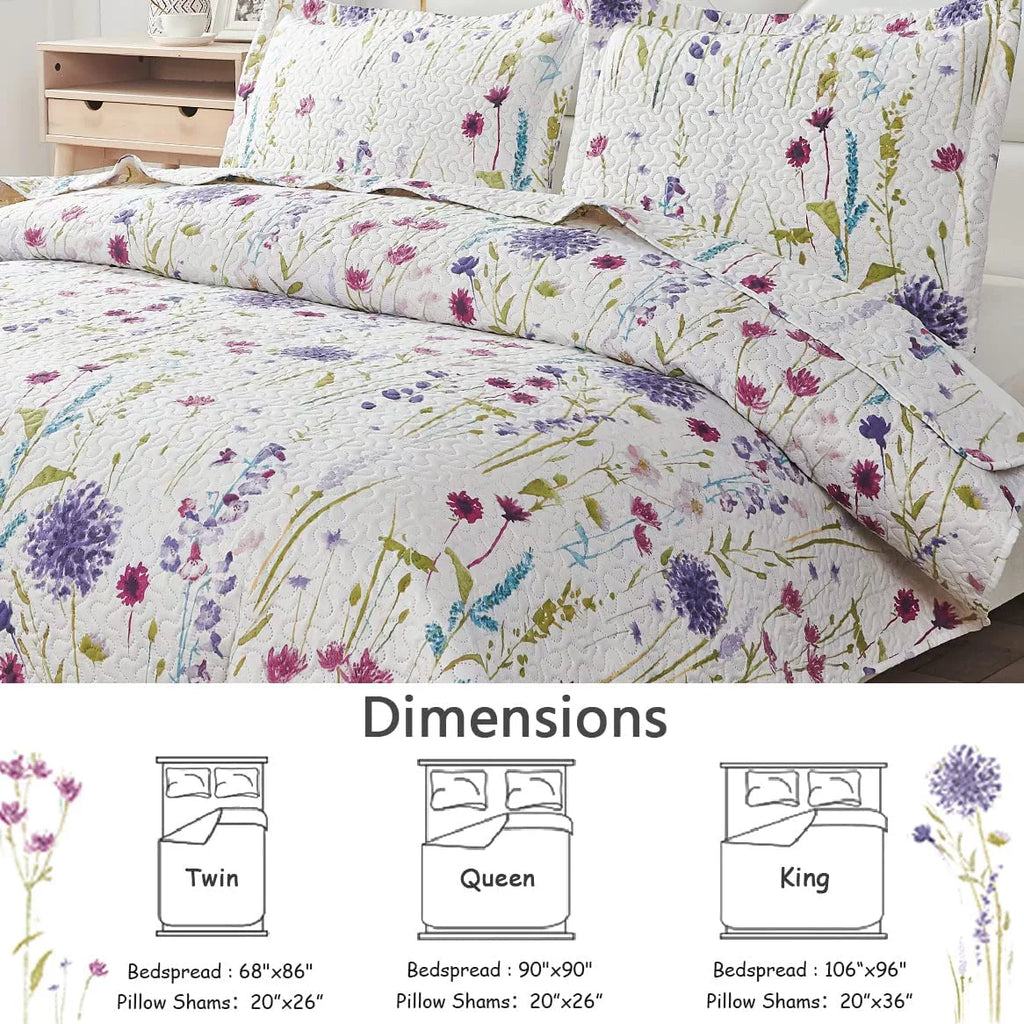 Floral Queen Bedding Microfiber Bedspread Set O3640