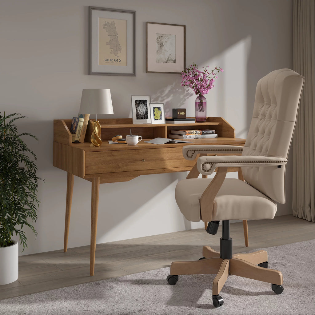 Ivory Microfiber Swivel Office Chair Z69436