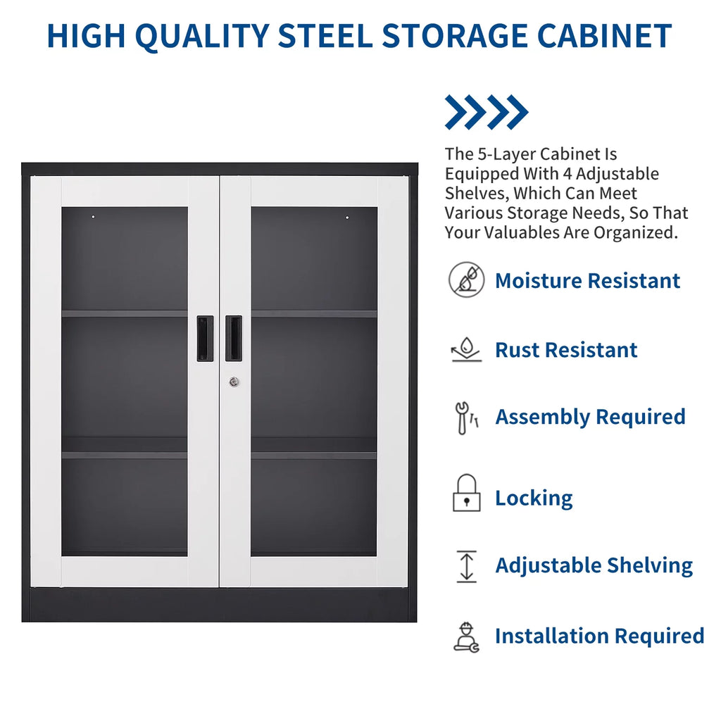 35.4" Metal Storage Cabinet with Glass Doors V384