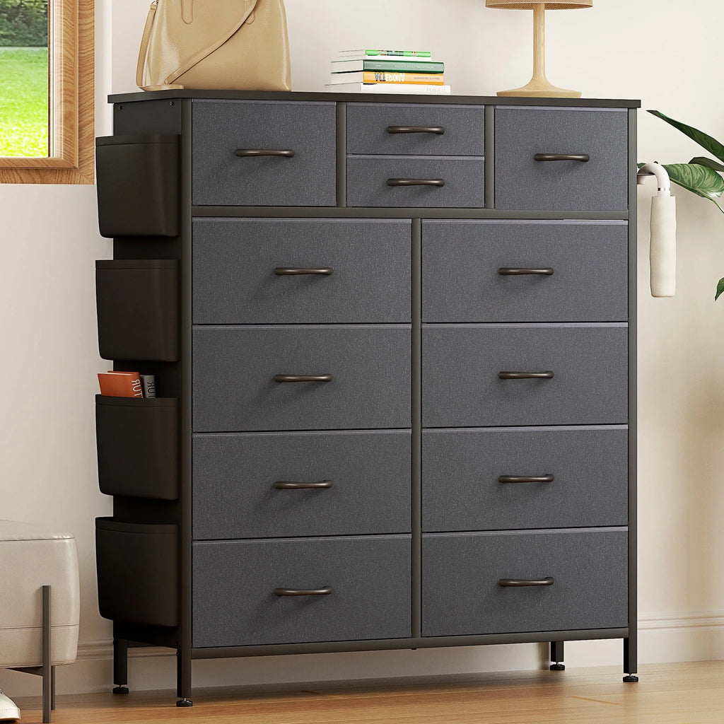 Rustic Brown 12 Drawer Fabric Dresser T17258
