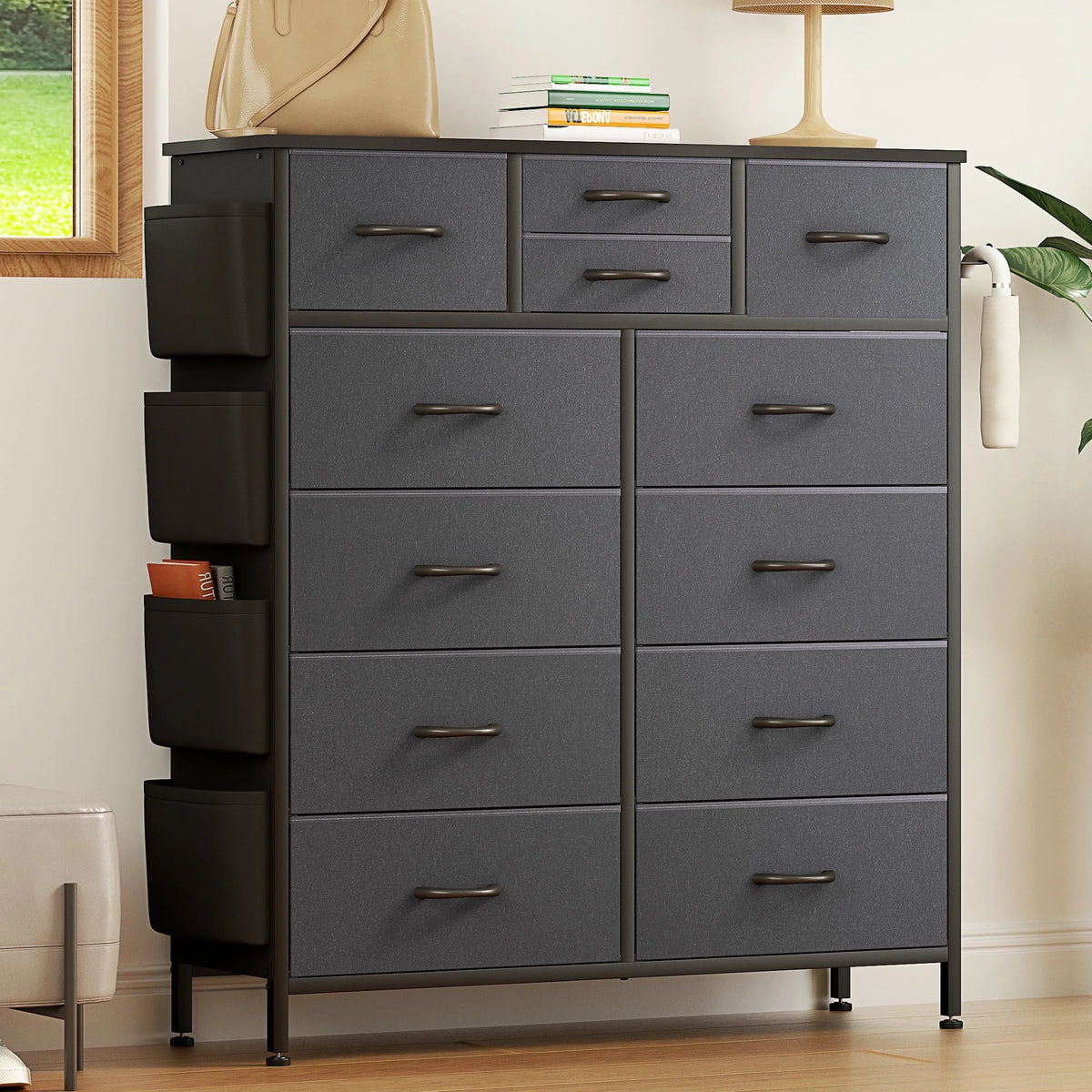 Rustic Brown 12 Drawer Fabric Dresser T17258