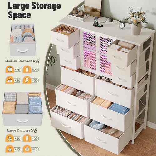 Black 12 Fabric Drawer Tall Dresser with Charging Station W28136