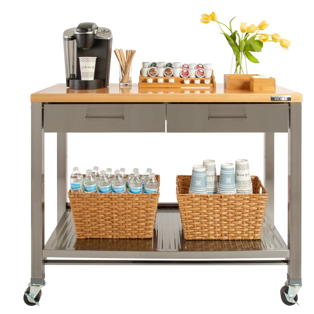 Stainless Steel Kitchen Island with Solid Wood Top Y770