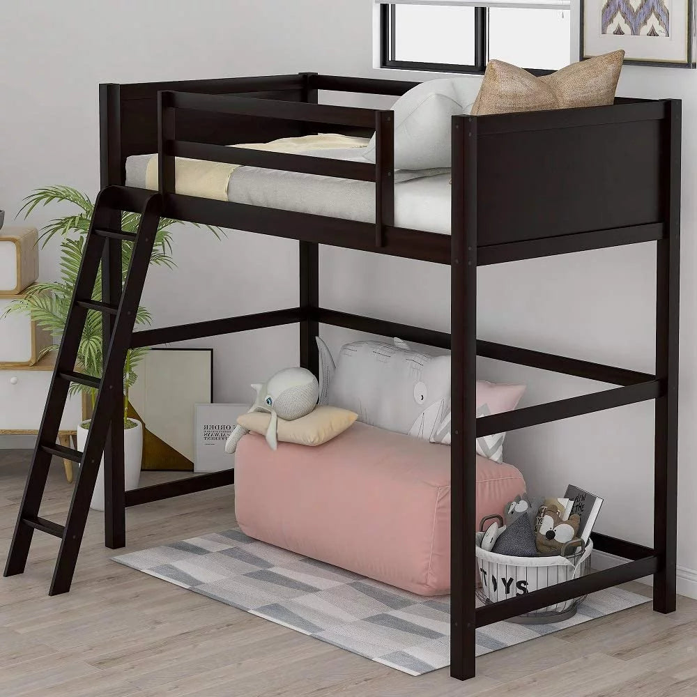 Twin Size Solid Wood Loft Bed with Ladder I131181
